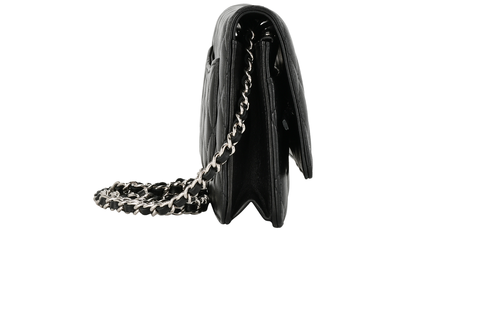 Classic Wallet On Chain, &pound;2,100, Handbags, Black, Lambskin Leather, Side view